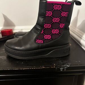 Gucci Black and Pink Ankle Boots